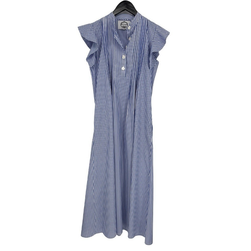 Evi Grintela Mona Ruffle Sleeve Flared Midi Length Shirt Dress Blue Stripe XS - Picture 3 of 10